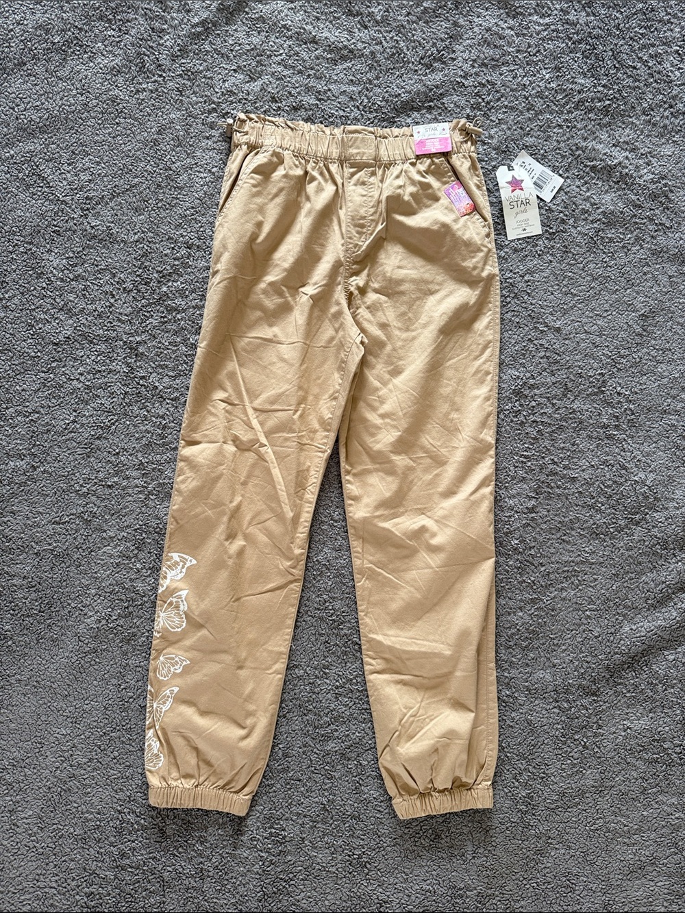 Vanilla Star Tan Joggers with White Butterfly Print